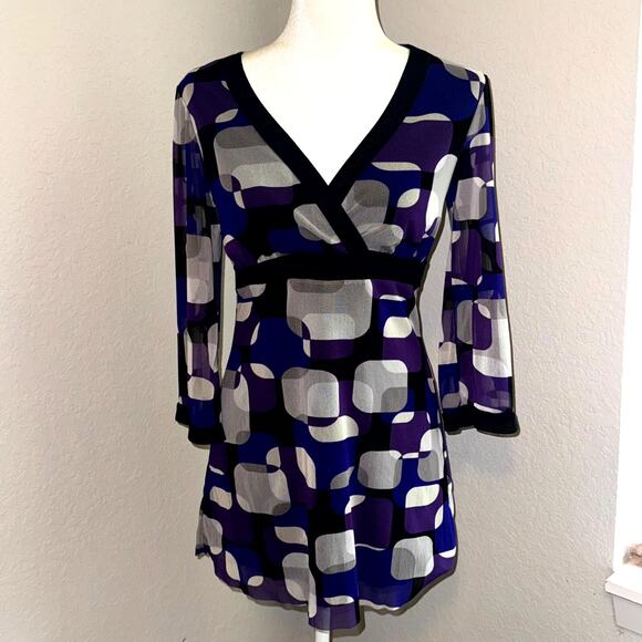 INC International Concepts Dress Womens Medium Purple Black Y2K VTG Blouse 2000s - Picture 1 of 7